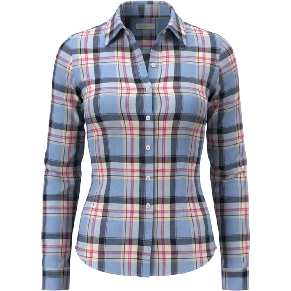Talbots Womens Small Blue Pink Plaid Cotton Button Down Shirt BD2706 Long Sleeve
